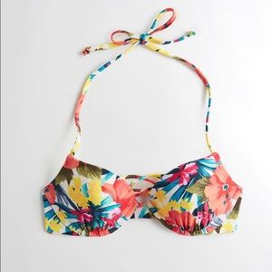 Hollister Strappy Plunge Push Up Floral Bikini Top